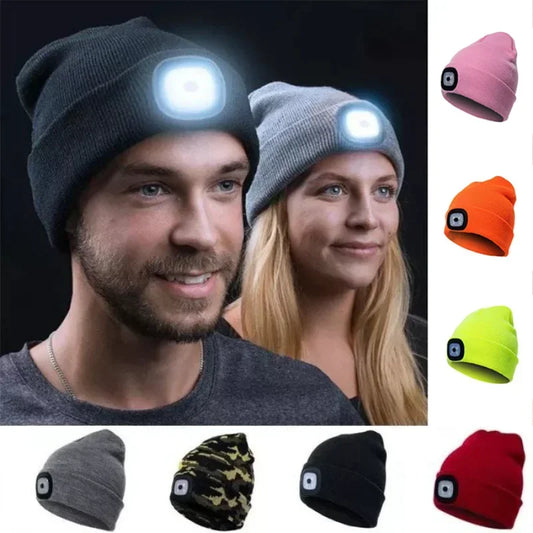 1Pc Outdoor Fishing Caps LED Lighted Beanie Cap Men Knit Hat Winter Warm Hunting Camping Running Hat Gifts for Men Women